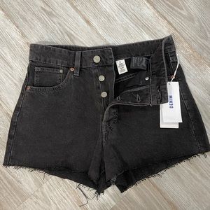Black Denim Button-Fly High-Waisted Cut Off Shorts